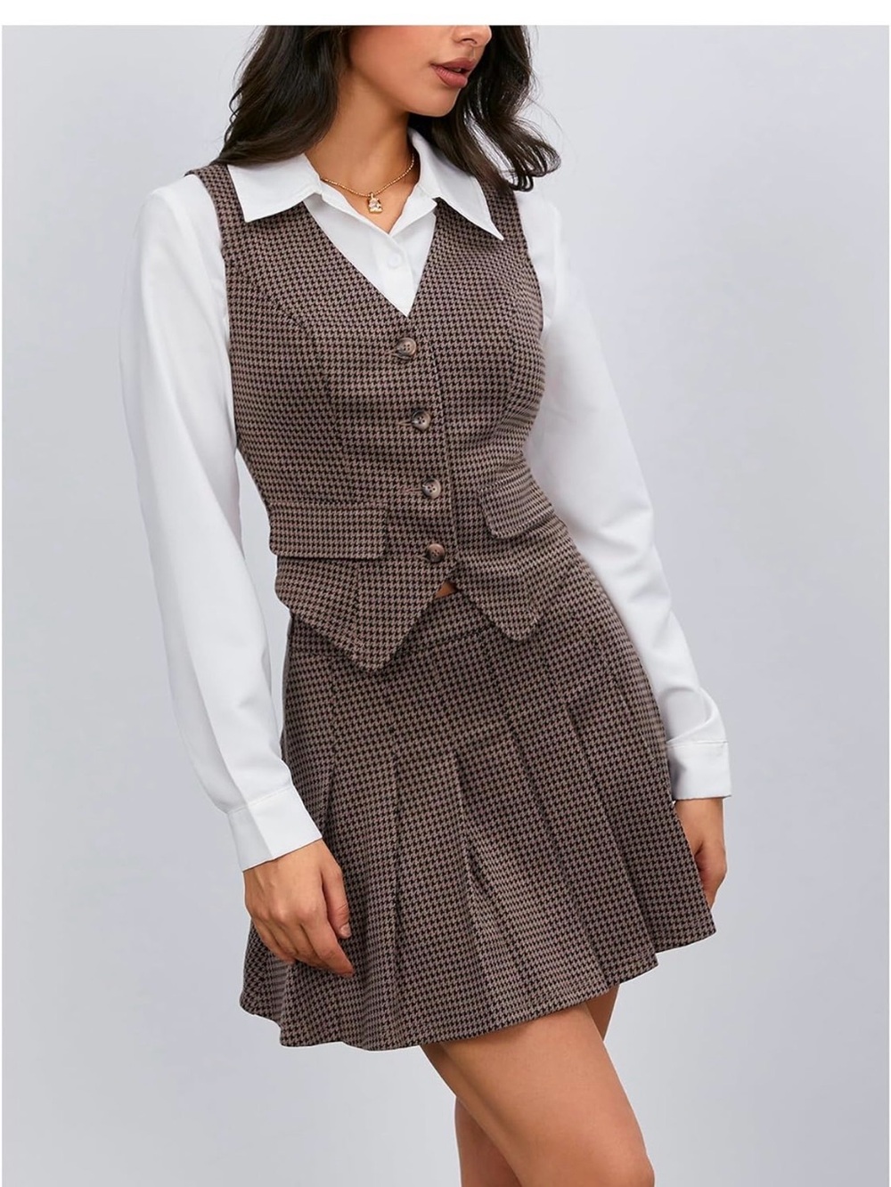 Milumia Women's Plaid Skirt Sets 2 Piece Outfits Vest Top and Pleated Suit
